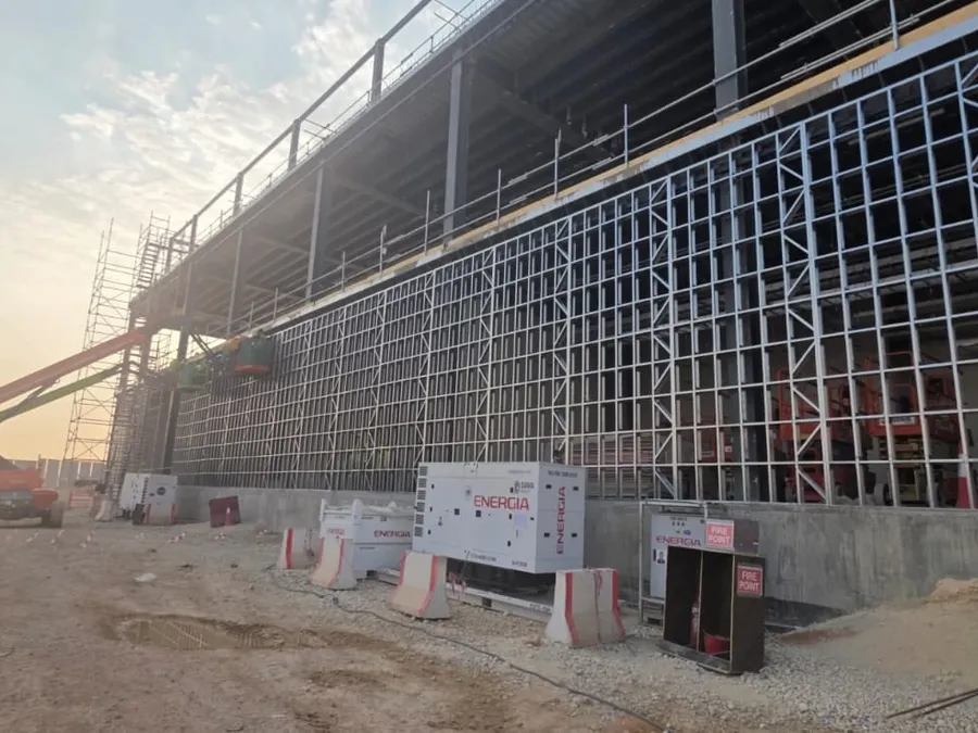 Runs of light-gauge steel wall framing on the data center