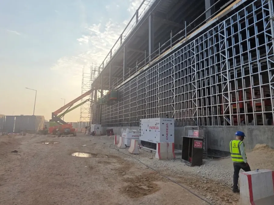 Light-gauge steel wall framing along a data center in Riyadh